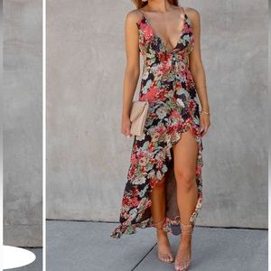 Vici Floral Maxi Dress - Black and Red